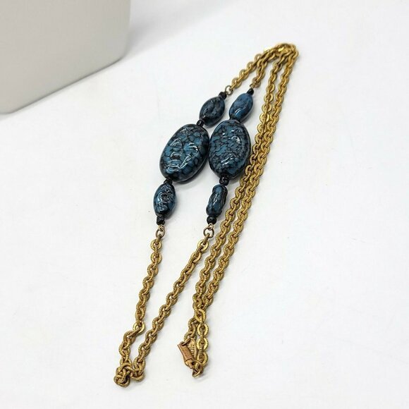 Miriam Haskell 1960s Art Glass Faux Lapis Beaded - Picture 4 of 5